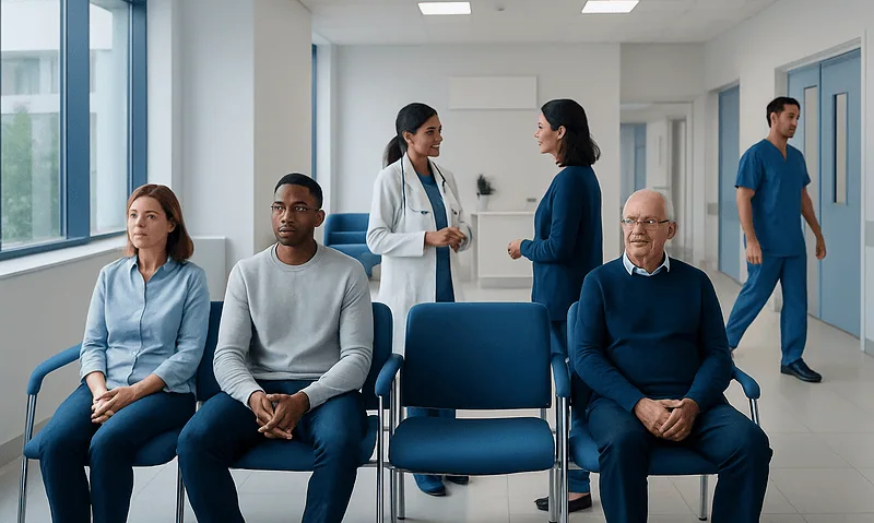 How Long Does Hep B Vaccine Last? Causes, Explanations, and Next Steps 5 Patients waiting in a hospital corridor with medical staff talking in the background.