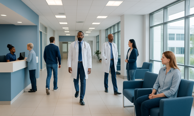 Calories in Tequila: What the Clinical Research Actually Says 6 Healthcare professionals and patients in a modern hospital lobby.