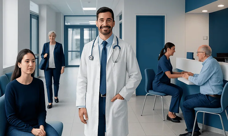 Medical team at Acibadem Hospital providing patient care in a modern facility.