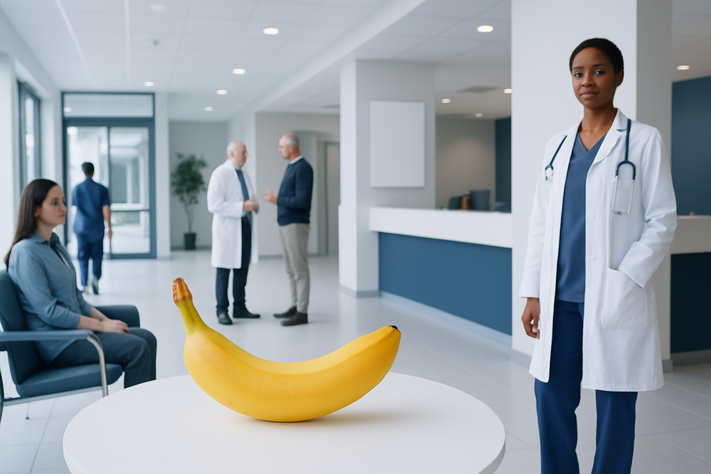 How Much Fiber in a Banana? Causes, Explanations, and Next Steps 1 Banana on a table in a hospital waiting area with medical staff and patients.