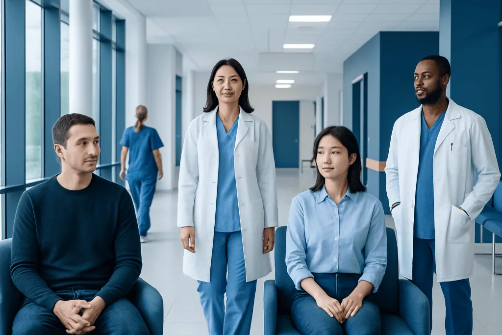 How Much Percent of Our Brain? Causes, Explanations, and Next Steps 1 Medical team consulting with patients in hospital corridor.
