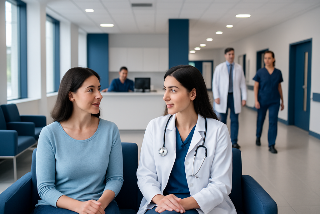How Much Vitamin D3 Per Day for a Woman? Causes, Explanations, and Next Steps 1 Female doctor consulting with a young female patient in a hospital waiting area.