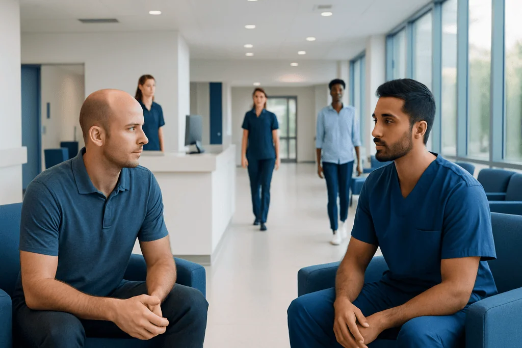 Scalp Micropigmentation vs Hair Transplant: Which Is Right for You? 1 Medical consultation with doctors in a modern hospital setting.