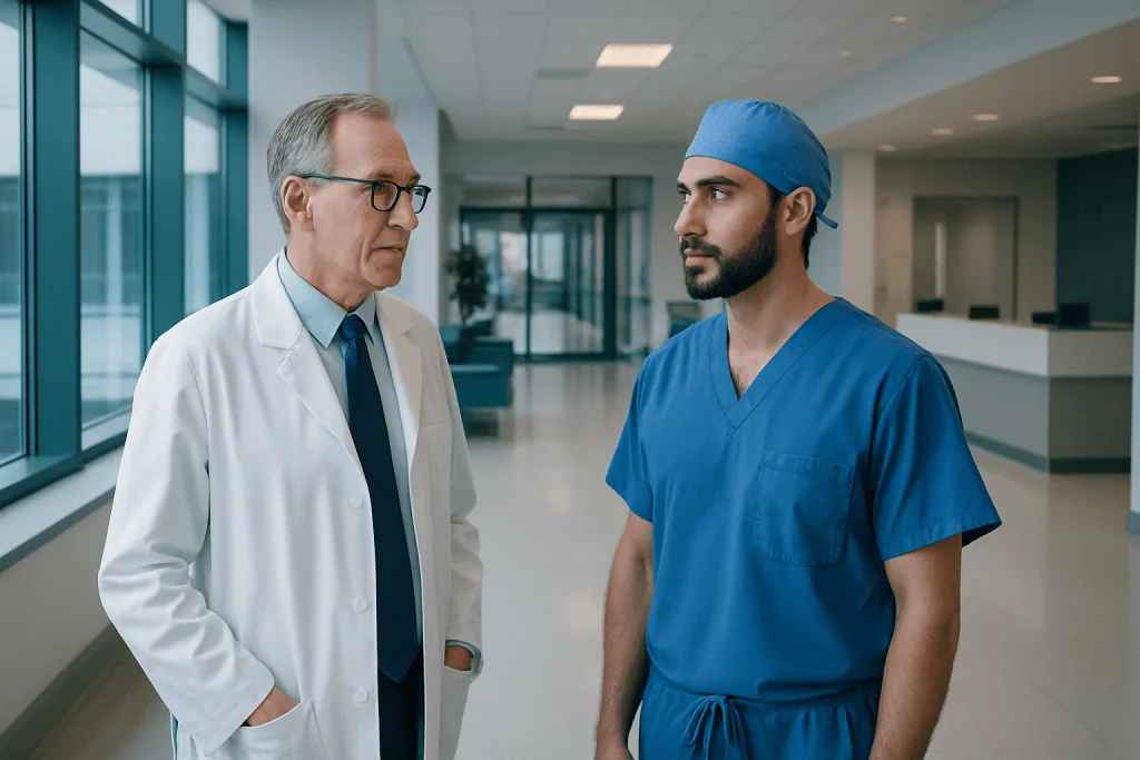 Interventional Neuroradiologist vs Neurosurgeon: Who Treats Brain Blood Vessel Disorders? 1 Interventional neuroradiologist and neurosurgeon discussing brain blood vessel treatment.
