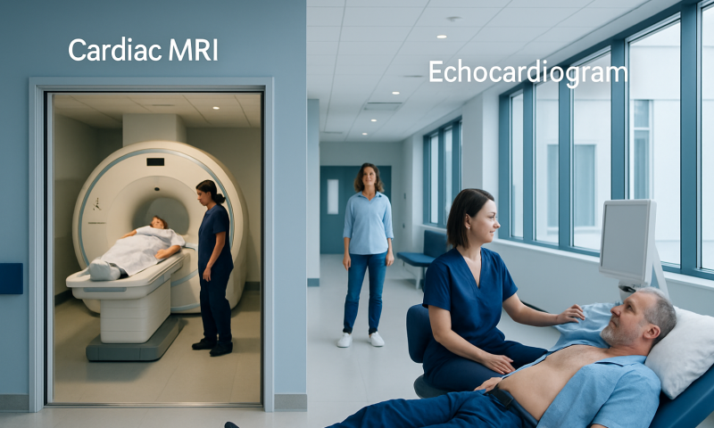 Patient undergoing cardiac MRI and echocardiogram at Acibadem Hospital.