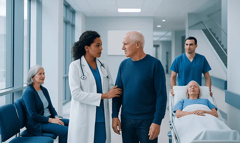 Transient Ischemic Attack vs Stroke: Key Differences and When to Seek Help 4 Doctor consulting with an elderly patient in hospital corridor.