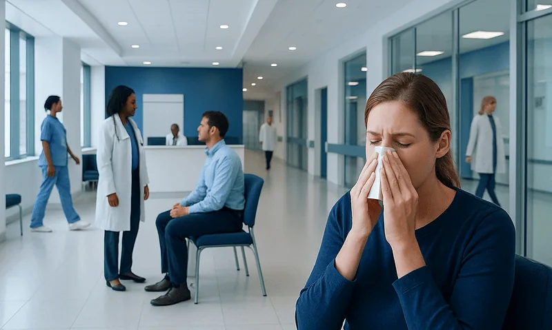 Patient with nasal congestion at Acibadem Hospital, seeking relief.