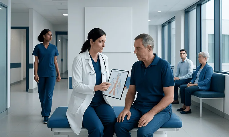 Treat Nerve Compression: What Patients Need to Know 7 Doctor explaining nerve compression treatment options to patient in hospital.