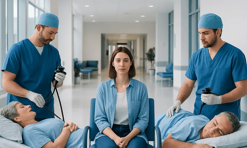 Upper Endoscopy vs Colonoscopy: Which Test Looks at What? 7 Medical team preparing patients for endoscopy procedures in hospital.