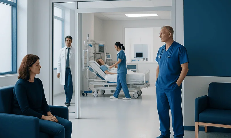Patient and medical staff in ICU at Acibadem Hospitals Group.