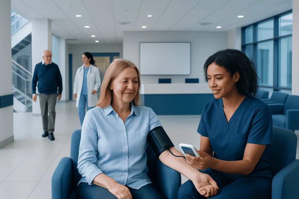 Blood Pressure 112/60: Is It Normal? What This Reading Means for Your Health 1 Healthcare professional measuring blood pressure of a patient in a hospital.