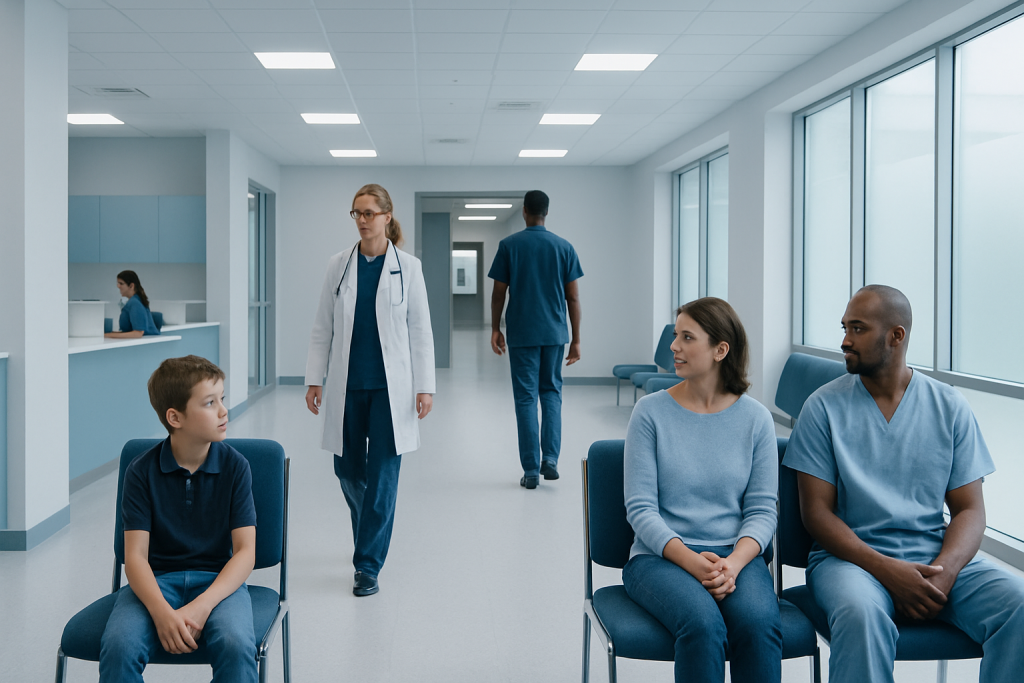Is ADHD a Form of Autism? Causes, Explanations, and Next Steps 1 Hospital waiting area with medical staff and patients.