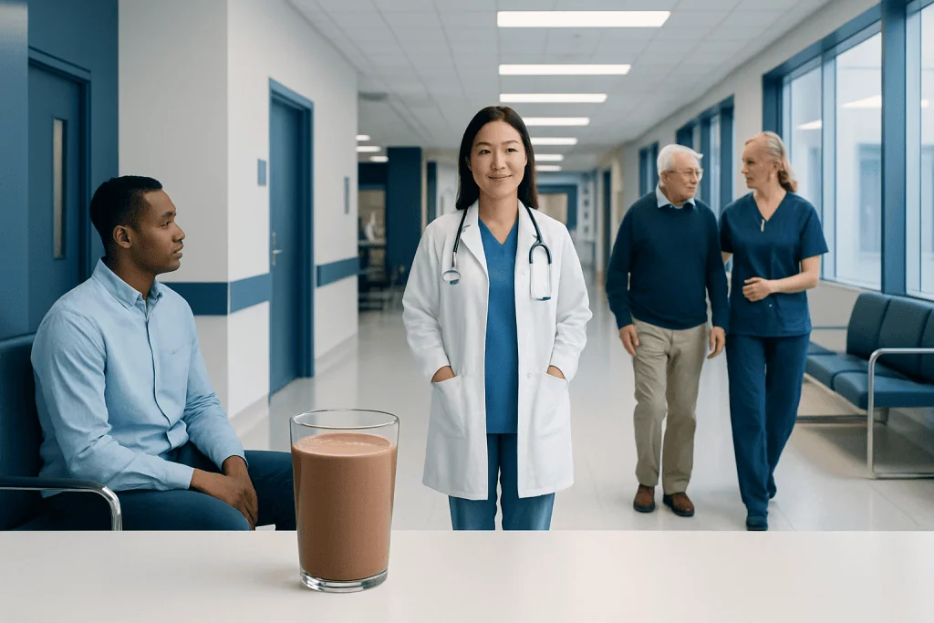 Is Chocolate Milk Good for You? Here Is What the Evidence Says 1 Healthcare professionals and patient in hospital corridor at Acibadem Hospitals Group.