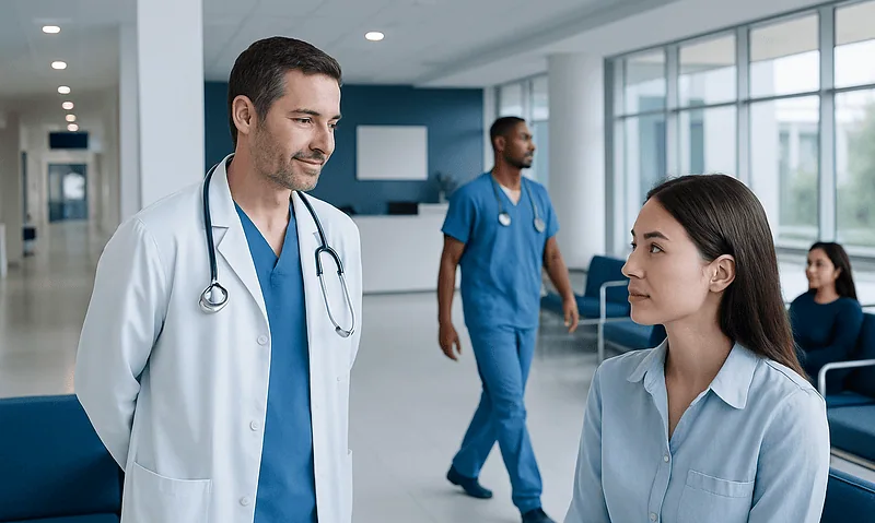 Is dandruff spreadable: Common Causes, Warning Signs, and When to Worry 8 Healthcare professionals talking in a modern hospital lobby.