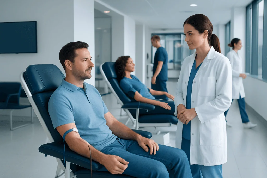 Is Donating Blood Good for Your Health? 1 Blood donation at Acibadem Hospital with medical staff and donors.