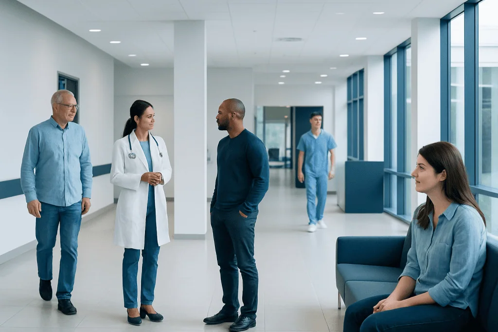 Is Falafel Healthy? A Doctor-Reviewed Answer 1 Medical professionals and patients in a modern hospital corridor.