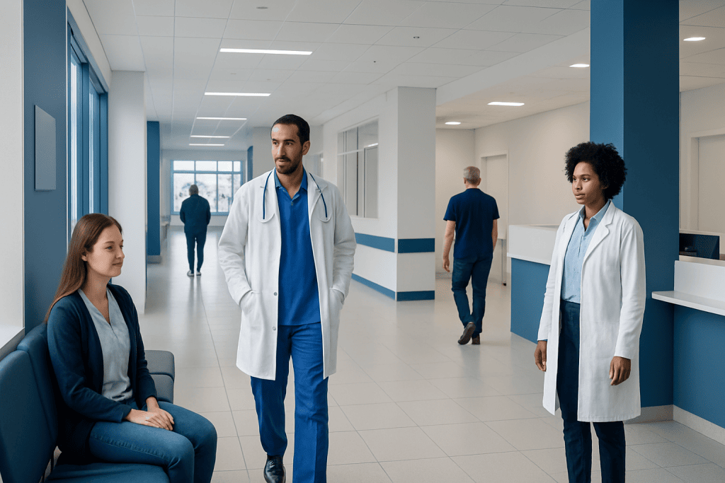 Can You Eat Kiwi Skin? Here Is What the Evidence Says 1 Medical professionals and a patient in a modern hospital corridor.
