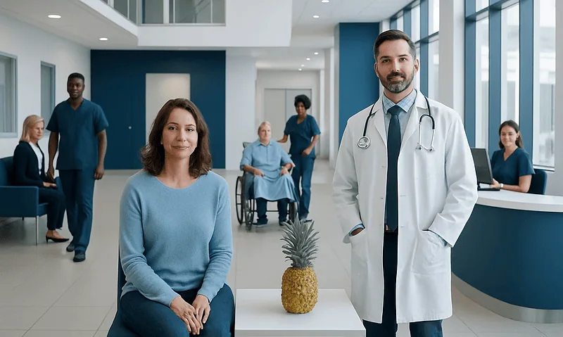 Is Pineapple Good for You? A Doctor-Reviewed Answer 7 Healthcare professionals and patients in a modern hospital lobby.