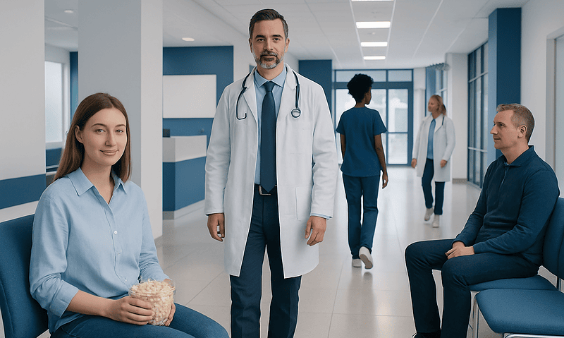 Medical team at Acibadem Hospital providing patient care and consultation.