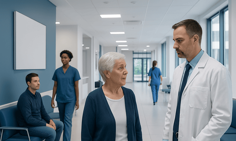 Is Skin Cancer Deadly? Here Is What the Evidence Says 7 Doctor talking to an elderly woman in a hospital corridor with staff in the background.