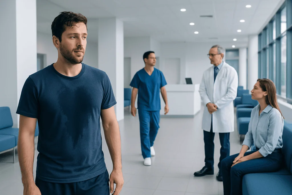 Is Sweating Good for You? Here Is What the Evidence Says 1 Patient waiting in hospital corridor at Acibadem Hospitals Group.