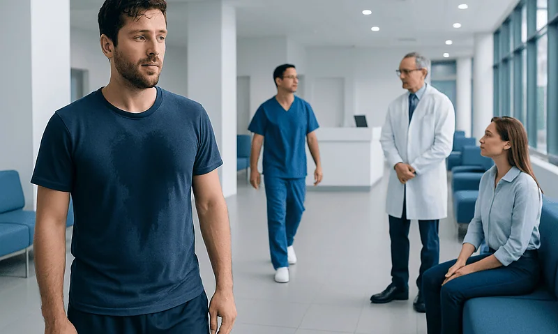 Patient waiting in hospital corridor at Acibadem Hospitals Group.