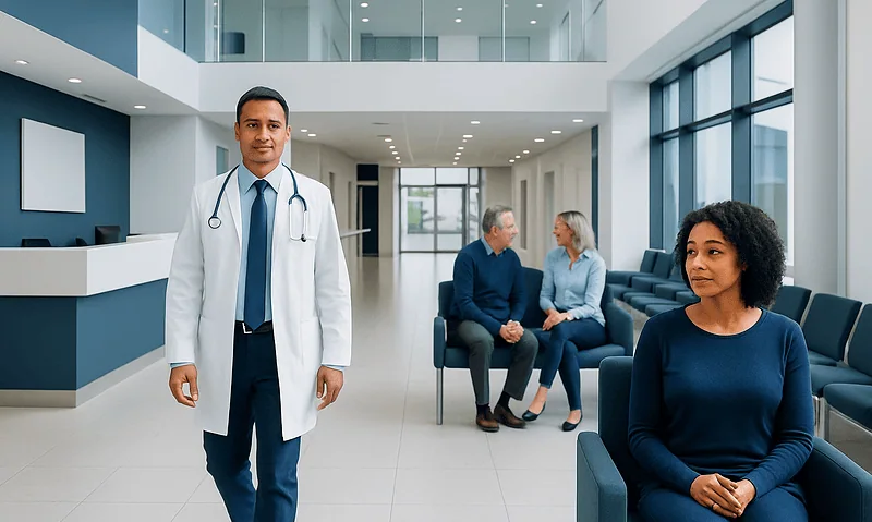 Is Tomato Juice Good for You? A Doctor-Reviewed Answer 8 Doctor in hospital lobby with waiting patients and modern interior design.