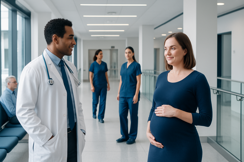 Unisom Pregnancy: A Complete Clinical Guide for Patients 1 Pregnant woman talking to a doctor in a hospital corridor.