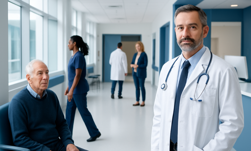 Doctor with patient in hospital corridor at Acibadem Hospitals Group.