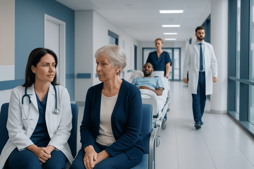 Blocked Tear Duct Surgery: What to Expect Before, During, and After 1 Hospital corridor with patients and medical staff during a consultation.