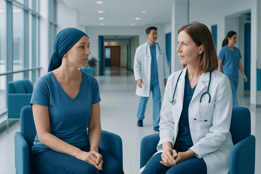 Breast Reconstruction: How to Prepare Physically and Emotionally for Surgery 1 Patient and doctor having a consultation in a hospital corridor.