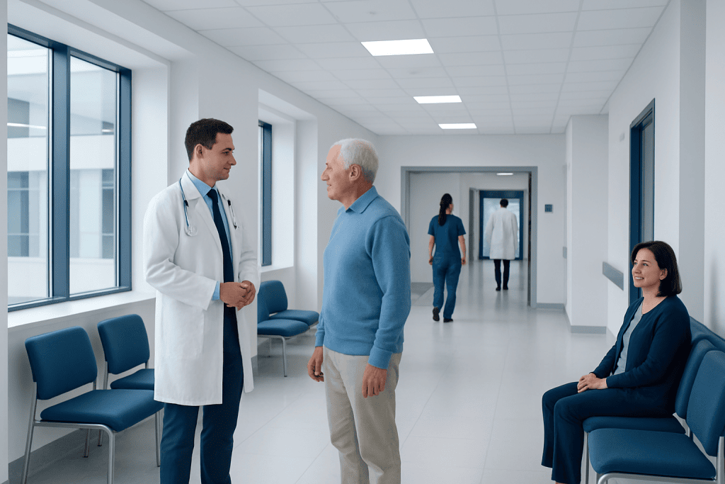 Heart Bypass Surgery Success Rates: What Influences Outcomes? 1 Doctor talking to an elderly patient in a hospital corridor.