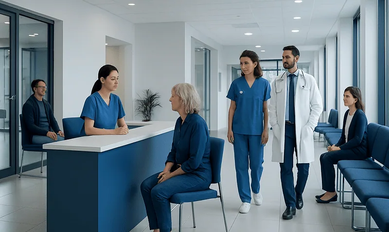 Medical consultation at Acibadem Hospital with healthcare professionals and patients.