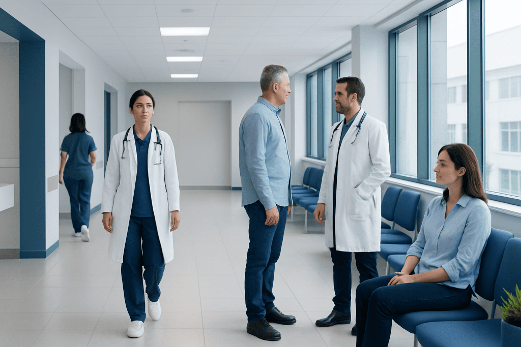Interventional Neurology in Turkey: What International Patients Should Know 1 Medical team discussing patient care in hospital corridor.