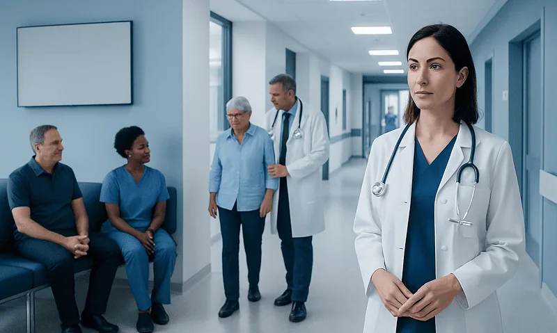 Ischemic Stroke Explained: Causes, Brain Clot Treatment, and Recovery 8 Healthcare professionals in a hospital corridor with a female doctor in the foreground.
