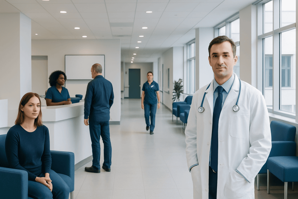 Narcolepsy Medications: How Treatment Improves Wakefulness and Cataplexy 1 Medical professionals and patients in a modern hospital waiting area.