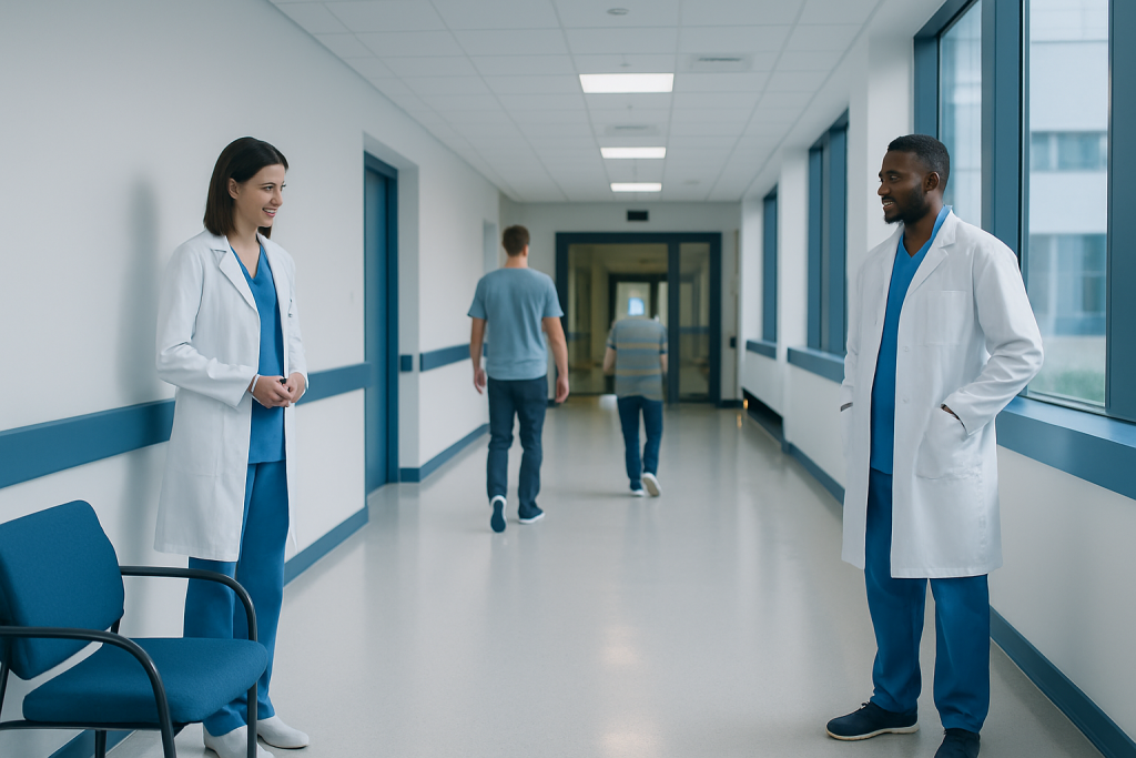 Understanding Pura Syndrome: A Complete Patient Guide 1 Doctors and patients in a modern hospital corridor at Acibadem Hospitals Group.