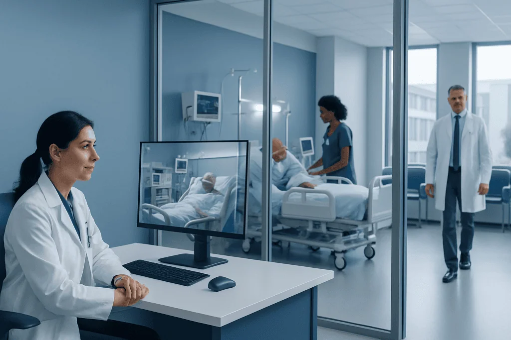 Tele-ICU Monitoring: How Remote Critical Care Support Works 1 Medical professionals monitor patients in a modern hospital ICU.