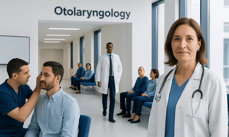 Otolaryngology clinic with doctors and patients at Acibadem Hospitals Group.