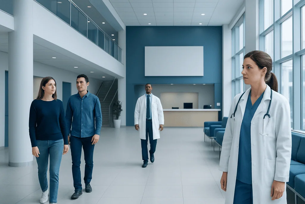 How the Brain Uses Energy: Do We Really Use Only 10 Percent? 1 Medical professionals and patients in a modern hospital lobby.