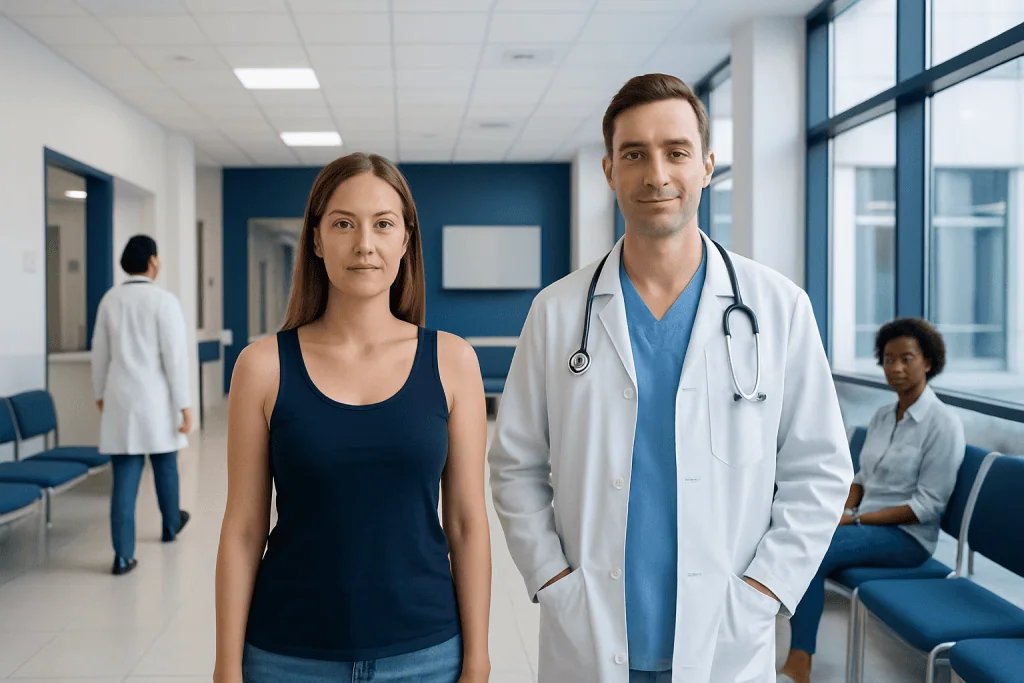 Sunblock vs Sunscreen: Key Differences and How Doctors Tell Them Apart 1 Doctor and patient in hospital corridor with medical staff in background.