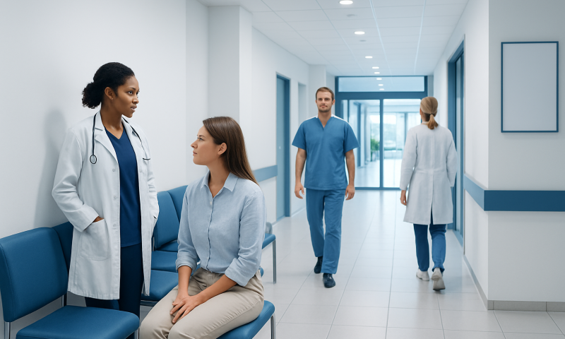 How to Use Essential Oils? Causes, Explanations, and Next Steps 11 Healthcare professionals and patient in hospital corridor at Acibadem Hospitals Group.