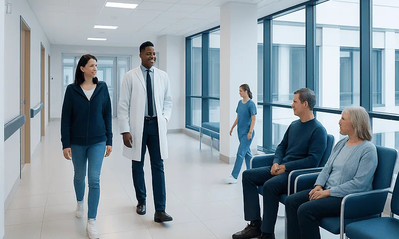 How Long Does It Take to Walk 10 Miles? Causes, Explanations, and Next Steps 7 Healthcare professionals and patients in a modern hospital corridor.
