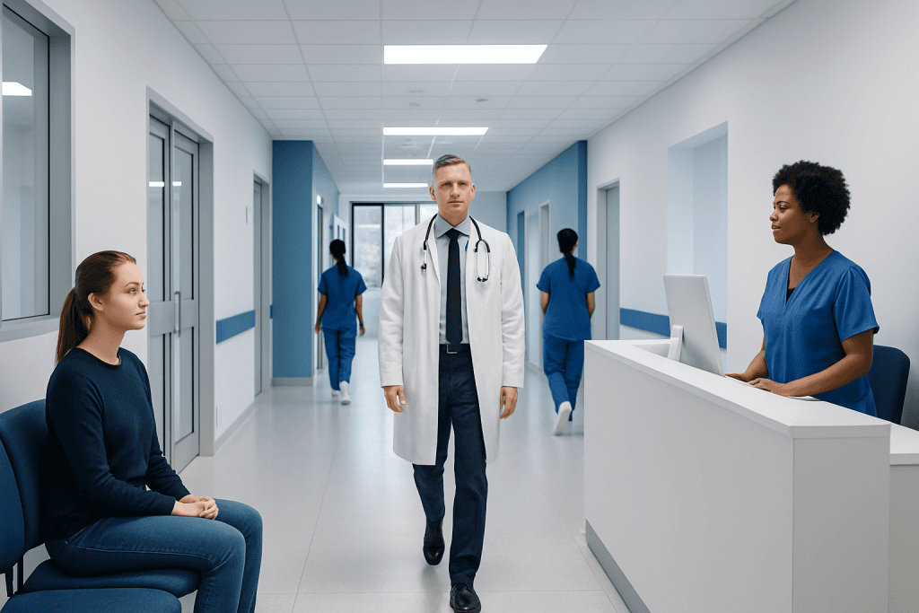 How Long Should You Stay in a Sauna? Causes, Explanations, and Next Steps 1 Medical staff and patient in a hospital corridor at Acibadem Hospitals Group.