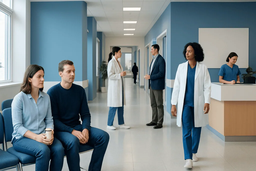 How Long Breast Milk Can Sit Out? A Doctor-Reviewed Answer 1 Patients waiting in a hospital corridor with medical staff nearby.