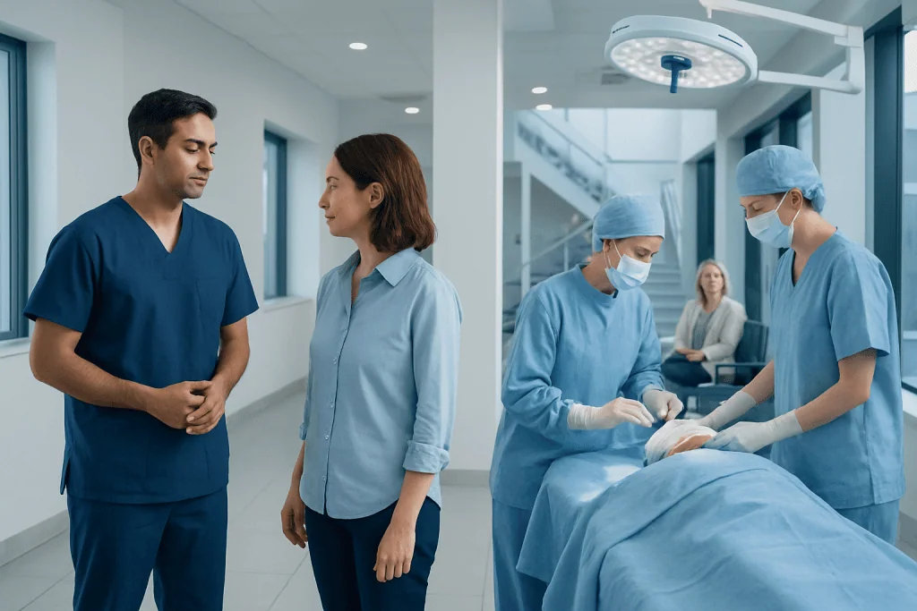 Interventional Neurology vs Open Brain Surgery: How Treatment Choices Are Made 1 Medical team preparing for interventional neurology procedure in hospital.