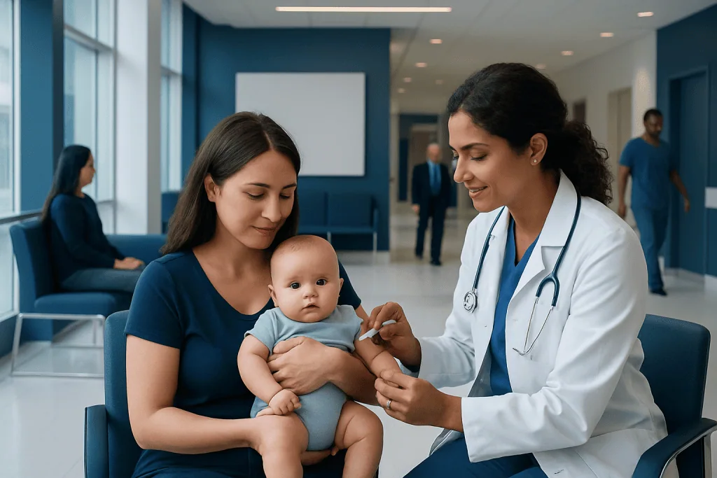 2 Month Vaccines: What Patients Need to Know 1 Pediatric vaccination at Acibadem Hospital with a healthcare professional and mother.