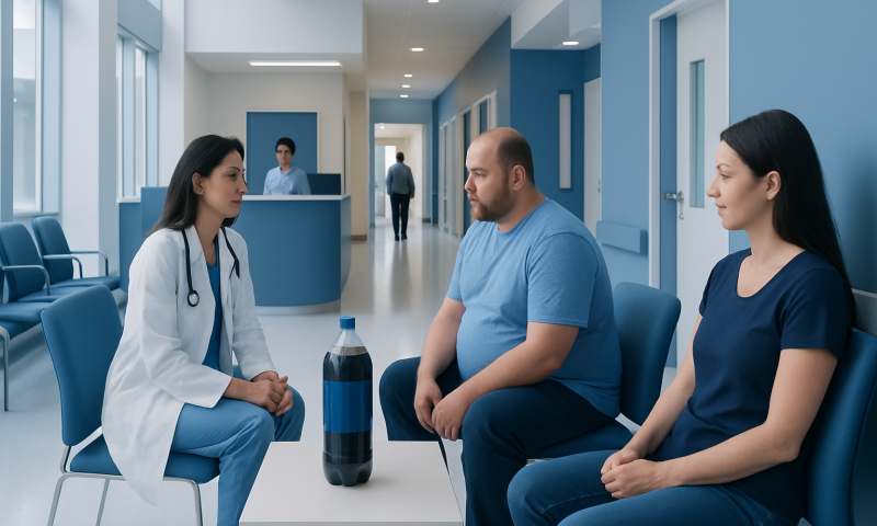 2 Liter Soda: What Patients Need to Know 5 Doctor consulting with two patients in a hospital corridor.