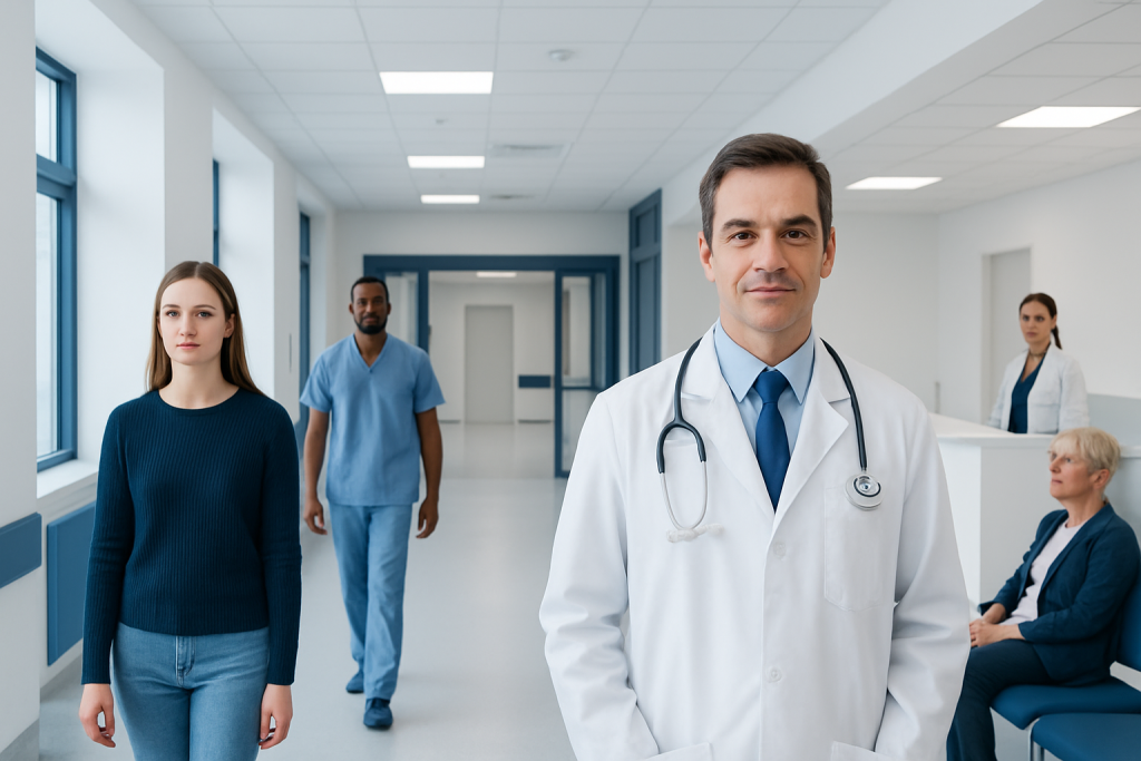 Candy Flip: An Evidence-Based Guide for Patients 1 Healthcare professionals in a modern hospital corridor with a doctor in the foreground.