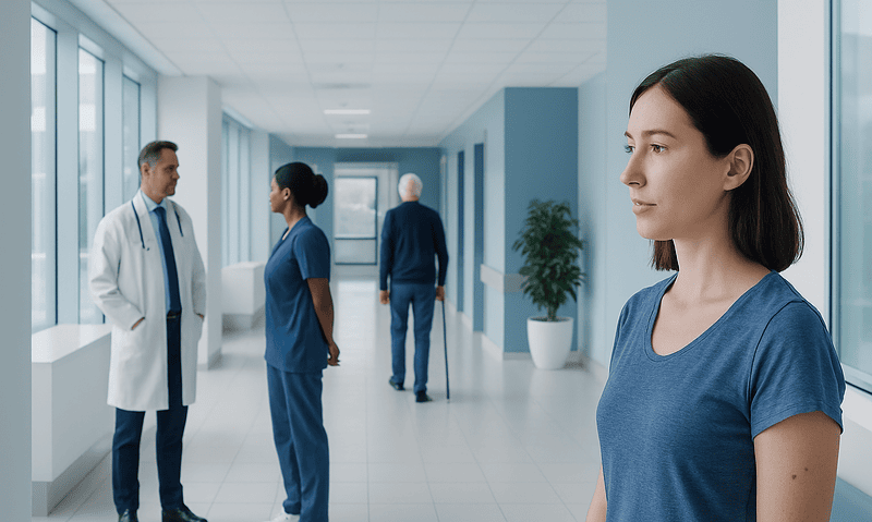 Patient waiting in hospital corridor at Acibadem Hospitals Group.
